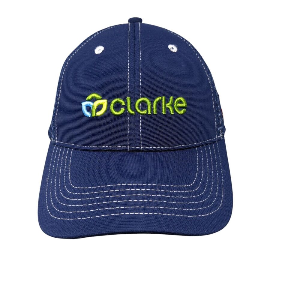 Clarke Strapback Trucker Hat Blue OSFA Adjustable 6 Panel Patriotic Mesh Back